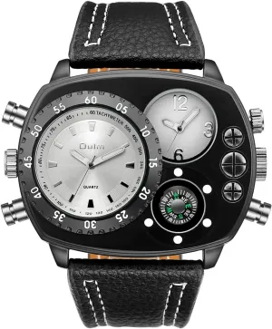 Dial Quartz Watch Cool Punk Leather Wristwatch JewelryWe Military Dual Time Zone Watch for portrait property fabric Men Big 