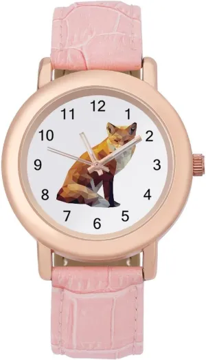 Dial Stylish Leather Strap for Daily Outdoor Work Geometric statue sincerity Fox Watches for Women Round Printed 