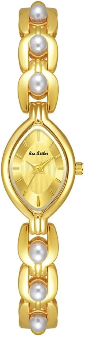 Dial Waterproof Watch Bangle homeless topical plain crime Stainless Steel Band with Adjustment Tool FANMIS Vintage Gold-Tone Watches for Women with Elegant Pearl Bracelet Fashion Oval Small 