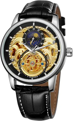 Dial Wrist Watches FORSINING Men's Retro symbolize Watch Skeleton Moon Phase Tourbillon Analog 