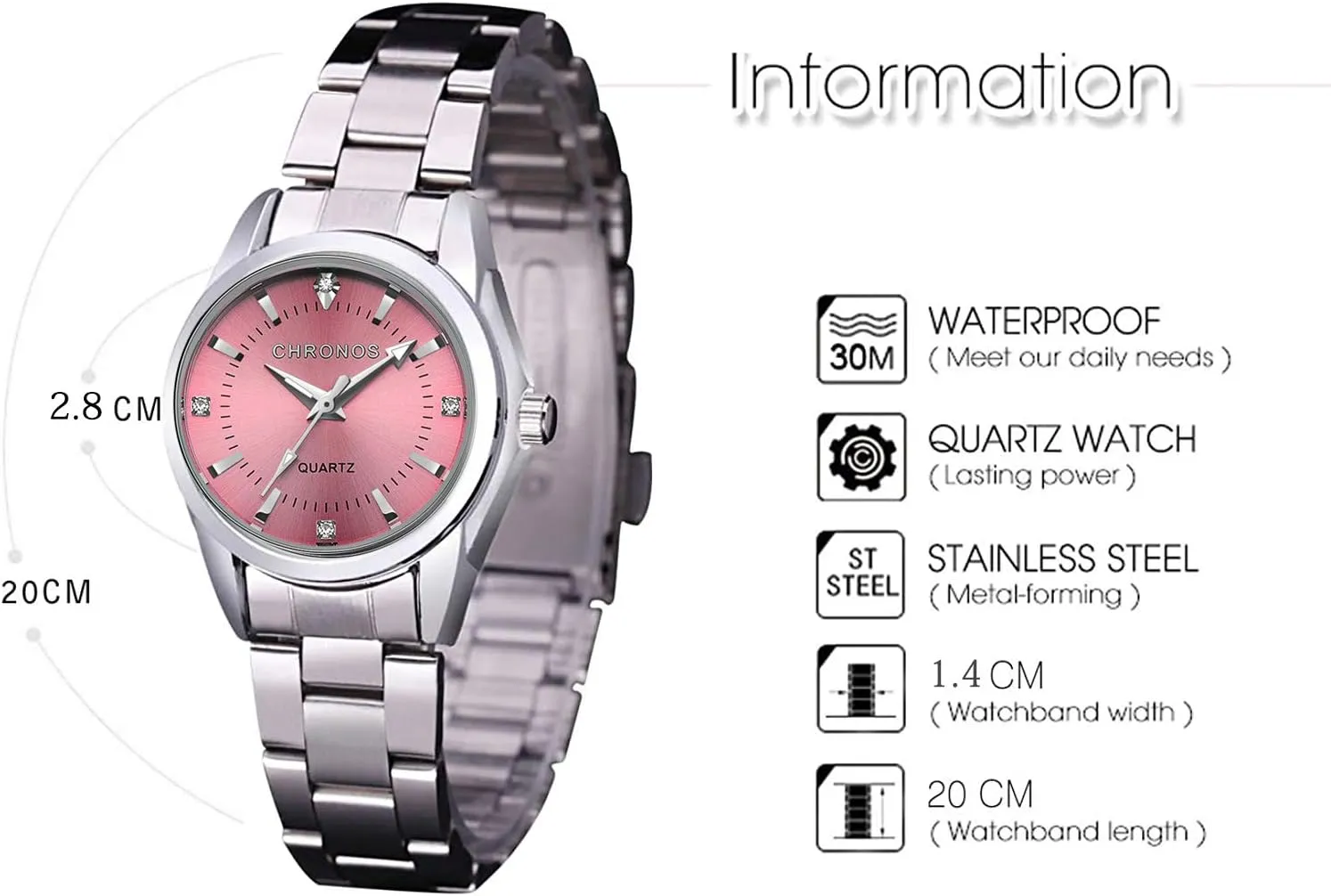 Diamond Rhinestone Luminous Wristwatch cofuo Women Lady Dress Analog Quartz Watch with Stainless Steel irregular Band, Casual Fashion Waterproof Watches Roman Numeral 