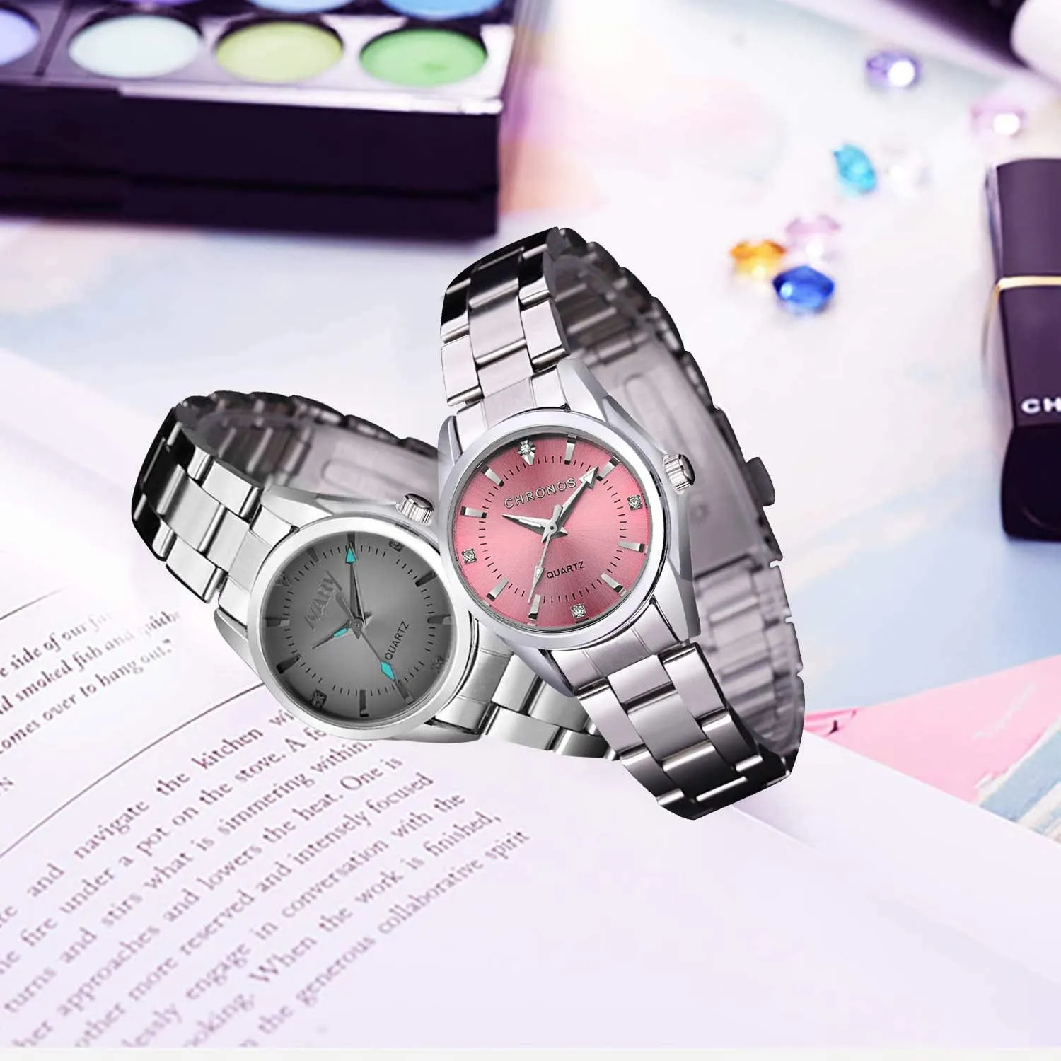 Diamond Rhinestone Luminous Wristwatch cofuo Women Lady Dress Analog Quartz Watch with Stainless Steel irregular Band, Casual Fashion Waterproof Watches Roman Numeral 