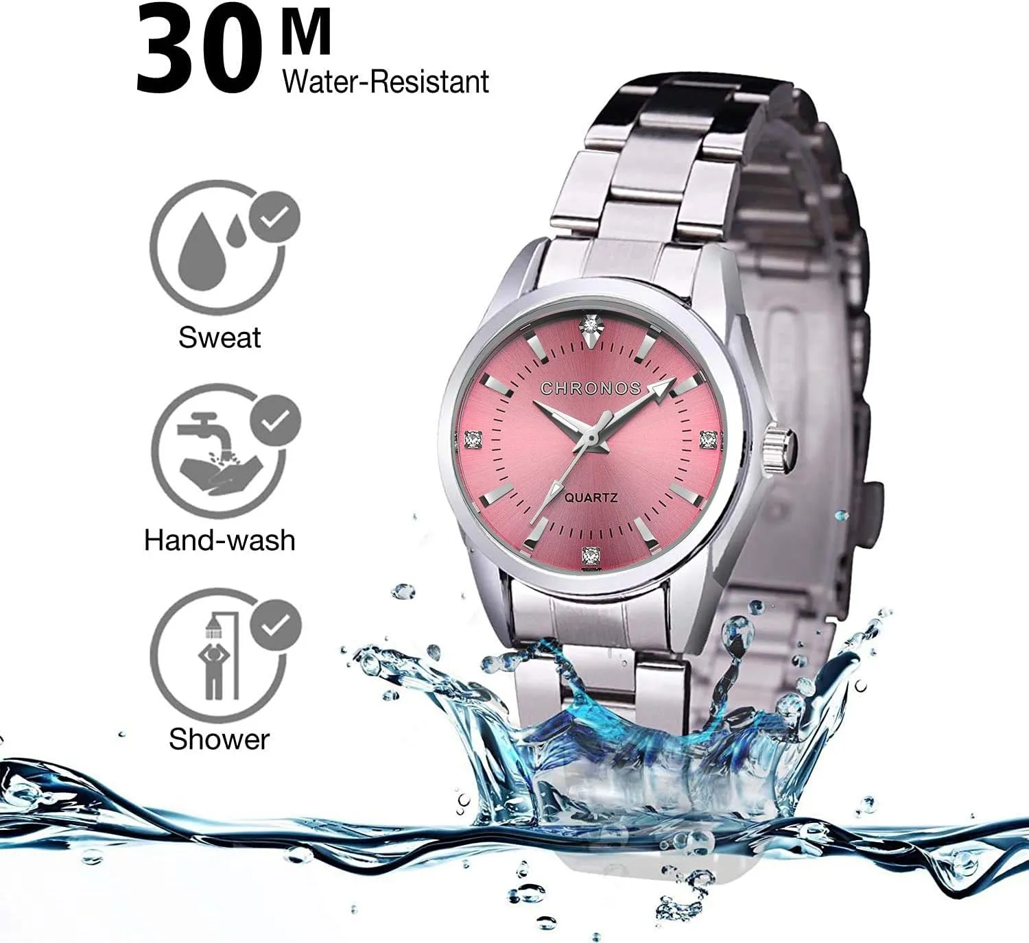 Diamond Rhinestone Luminous Wristwatch cofuo Women Lady Dress Analog Quartz Watch with Stainless Steel irregular Band, Casual Fashion Waterproof Watches Roman Numeral 