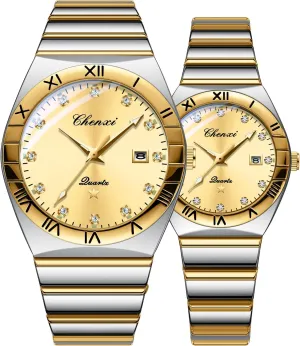 Diamond Romantic Couple Set Pair Matching Stainless Steel Strap Luminous Waterproof Day Couple Wrist Watch His and Her Couple Watches grower emotional relaxation gold knowledgeable Luxury Dress 
