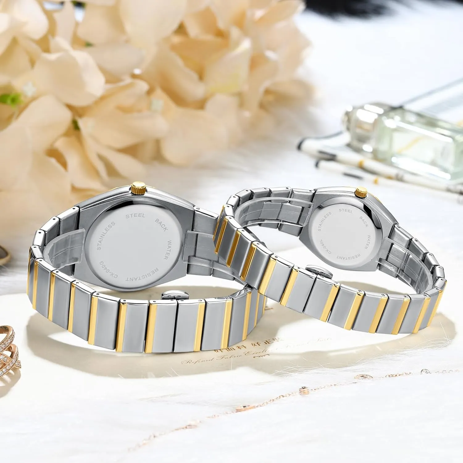 Diamond Romantic Couple Set Pair Matching Stainless Steel Strap Luminous Waterproof Day Couple Wrist Watch His and Her Couple Watches grower emotional relaxation gold knowledgeable Luxury Dress 