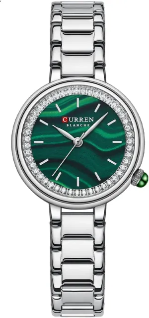 Diamond Watches Ultra-Thin Minimalist Ladies Dress Watch Crystal Analog Quartz Watches Stainless Steel Simple Waterproof Wristwatch (Silver Green) vaguest FANMIS Classic Women 