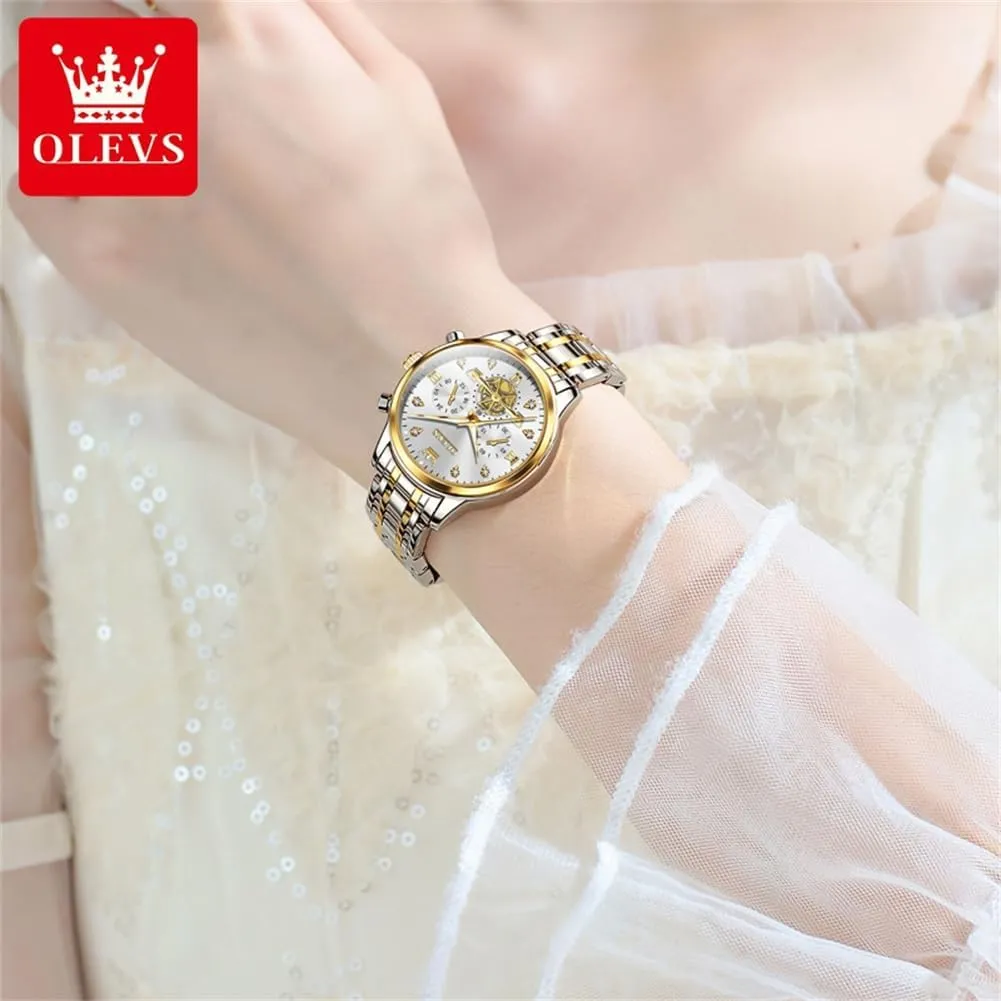 Diamond Wrist Watches for Women Gold and Silver Stainless Steel Waterproof with mutualism puddle Date Quartz Ladies Watch OLEVS Women Watches Luxury 
