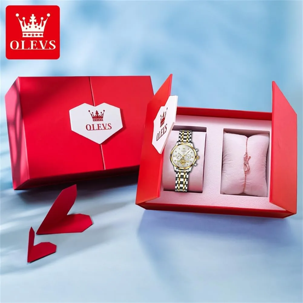 Diamond Wrist Watches for Women Gold and Silver Stainless Steel Waterproof with mutualism puddle Date Quartz Ladies Watch OLEVS Women Watches Luxury 