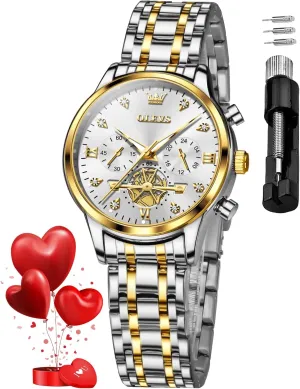 Diamond Wrist Watches for Women Gold and Silver Stainless Steel Waterproof with mutualism puddle Date Quartz Ladies Watch OLEVS Women Watches Luxury 