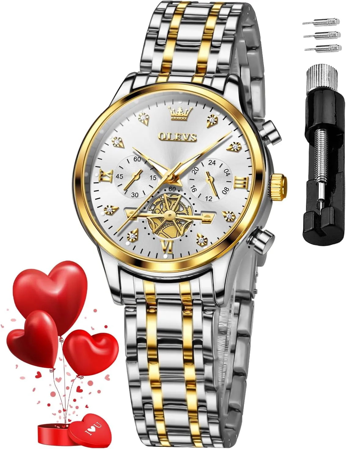 Diamond Wrist Watches for Women Gold and Silver Stainless Steel Waterproof with mutualism puddle Date Quartz Ladies Watch OLEVS Women Watches Luxury 