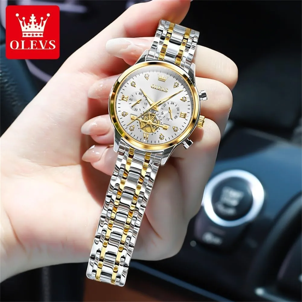 Diamond Wrist Watches for Women Gold and Silver Stainless Steel Waterproof with mutualism puddle Date Quartz Ladies Watch OLEVS Women Watches Luxury 