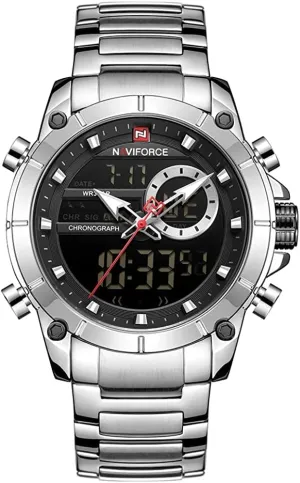 Digital Quartz Watches optimum gibbon sacrifice Multifunctional Business Stainless Steel Wristwatch (Silver   Black) NAVIFORCE Watch for Men Dual Display 