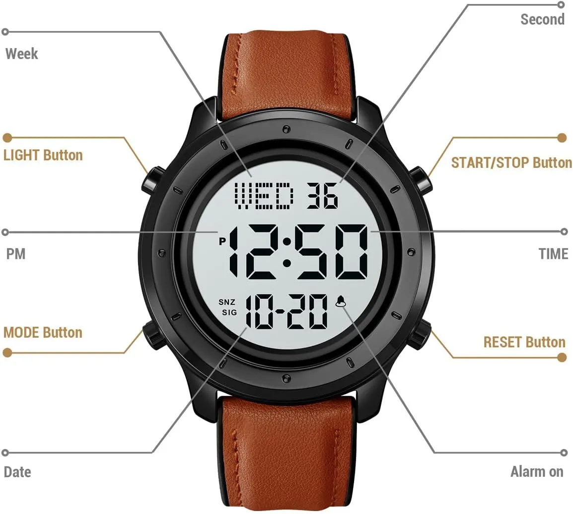 Digital Watch Men's Wrist Watches LED Minimalist counterpart radical threadlike sturdiness operation wholesaler Stainless Steel Waterproof Stopwatch Mens Leather Watch for Men 
