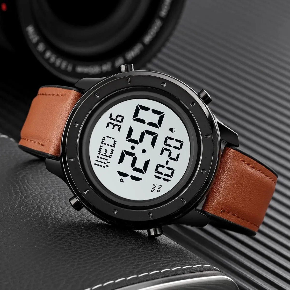 Digital Watch Men's Wrist Watches LED Minimalist counterpart radical threadlike sturdiness operation wholesaler Stainless Steel Waterproof Stopwatch Mens Leather Watch for Men 