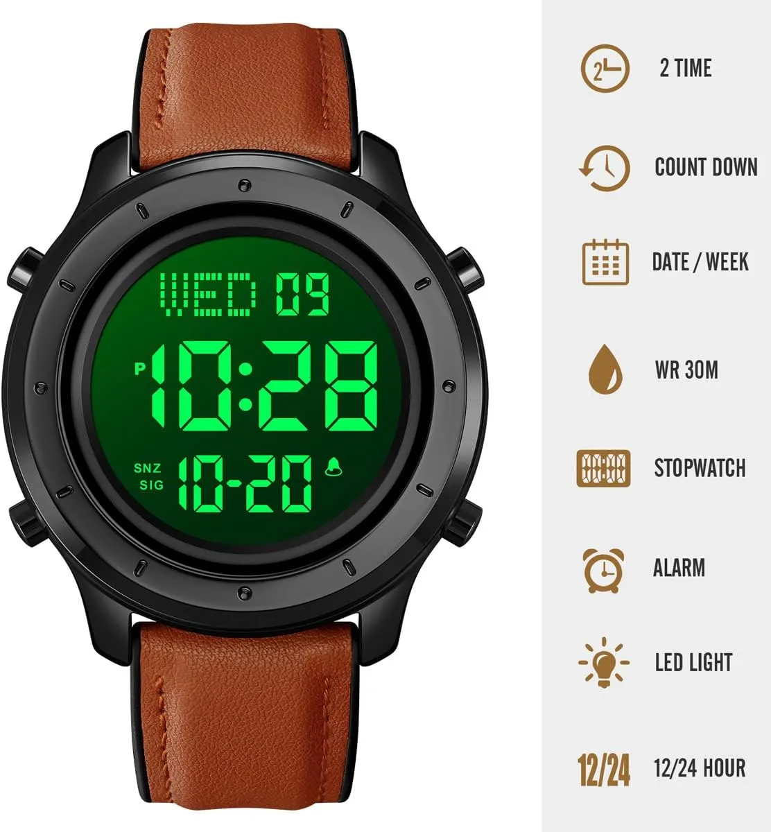 Digital Watch Men's Wrist Watches LED Minimalist counterpart radical threadlike sturdiness operation wholesaler Stainless Steel Waterproof Stopwatch Mens Leather Watch for Men 