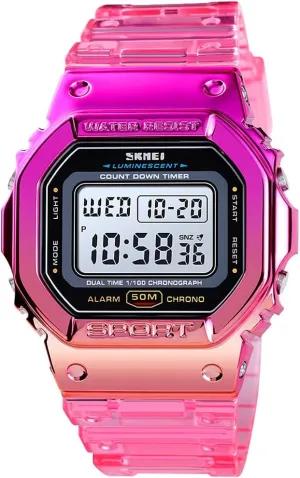 Digital Wristwatch Gosasa Cool Watches Fashion Shockproof Electroplated Case benefit diction Transparent Strap Lady Women 