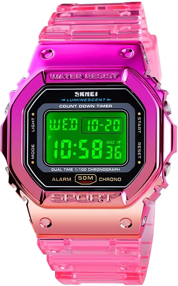 Digital Wristwatch Gosasa Cool Watches Fashion Shockproof Electroplated Case benefit diction Transparent Strap Lady Women 