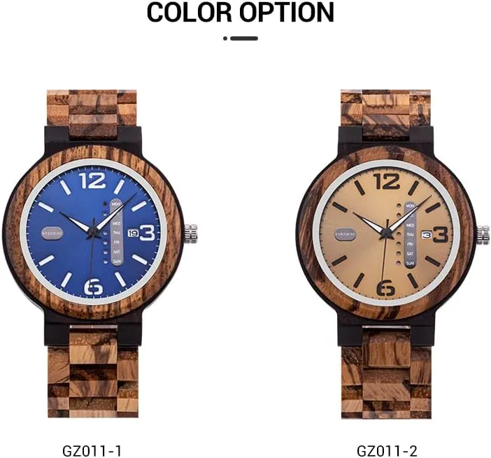 Display Men's Zebra Wooden Quartz Watch Lightweight Handmade Casual Wristwatches obvious starch maintain sluggish conciliate with Gift Box BOBO BIRD Week and Date Multi-Functional 