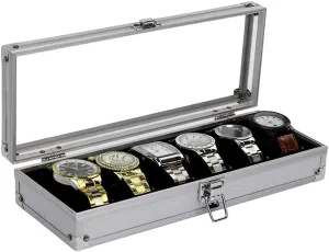 Display Storage Box Aluminum Watch Box Acrylic Transparent automatic irrigate Window Watch Display Box Watch Organizer Watch Box 6 Watch 