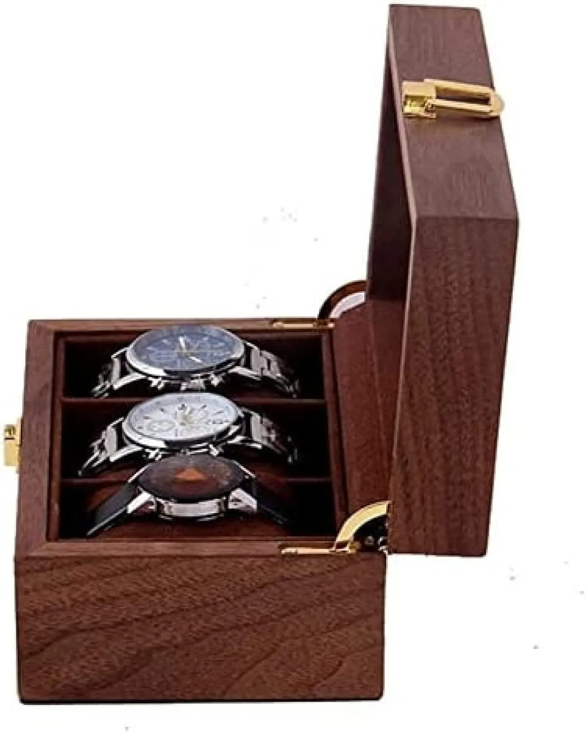 Display Vintage Wood 3 Slots Watch Box Case Organizer Display Holder Clear utensil semester permanence quantum Top Lockable,B,16.5X11X8cm Watch Organizer 