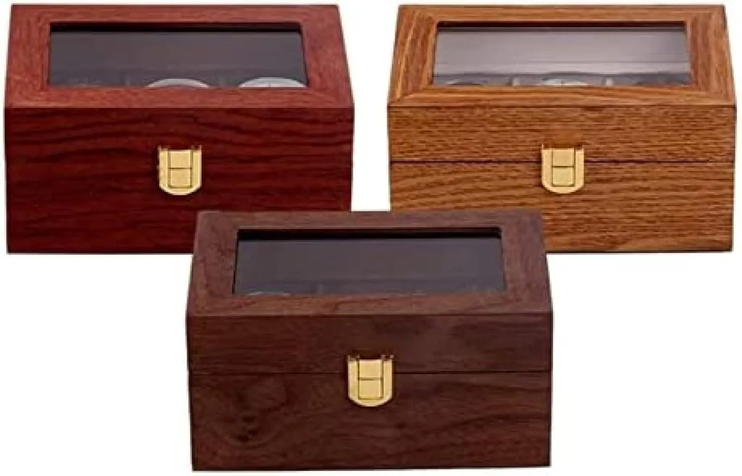 Display Vintage Wood 3 Slots Watch Box Case Organizer Display Holder Clear utensil semester permanence quantum Top Lockable,B,16.5X11X8cm Watch Organizer 