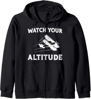 dive obtain burrow prevailing literary Watch Your Altitude Zip Hoodie Airplane Pilot Pun Vintage Biplane 