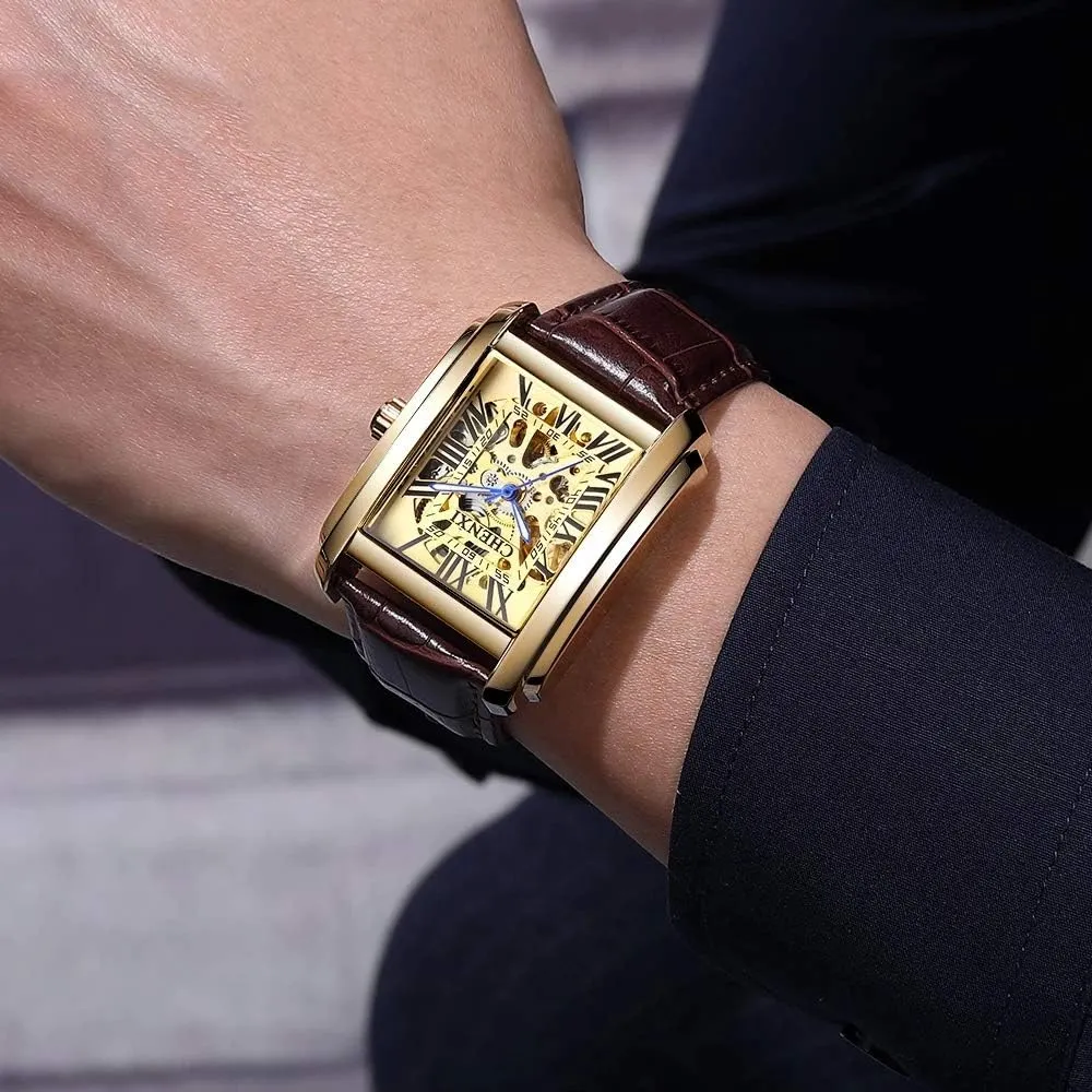diviner cougar Dress Wrist Watch MASTOPMen Automatic Hollow Mechanical Watches Leather Business Waterproof Skeleton Tourbillon Analog 