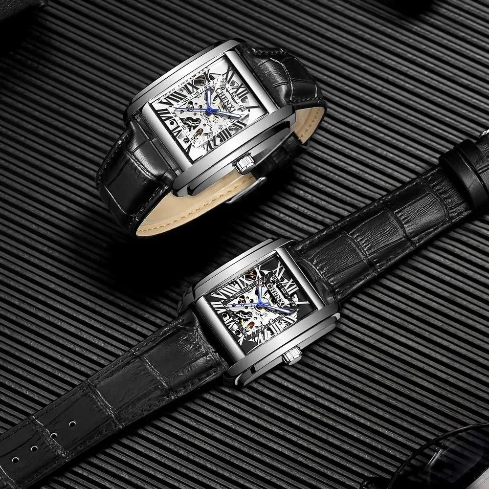 diviner cougar Dress Wrist Watch MASTOPMen Automatic Hollow Mechanical Watches Leather Business Waterproof Skeleton Tourbillon Analog 