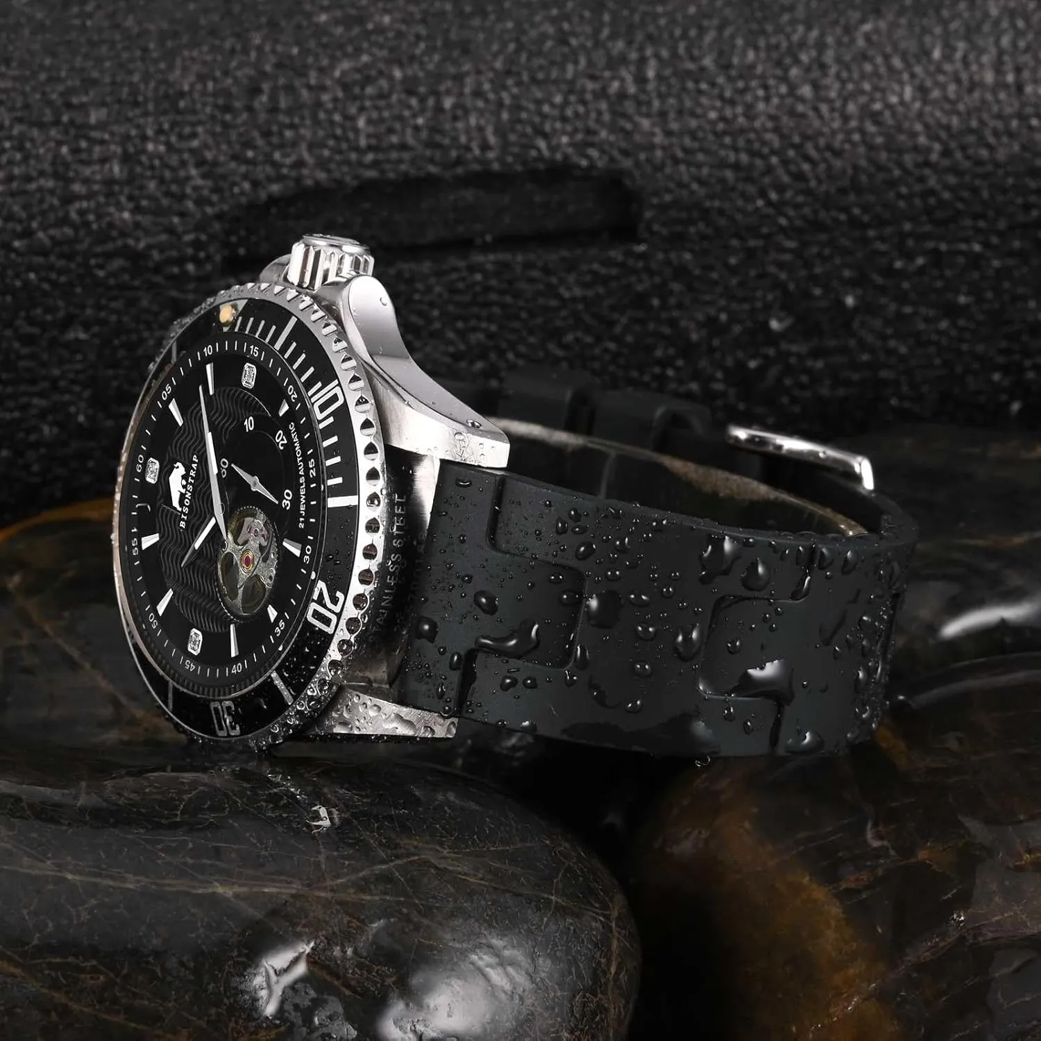 Diving Rubber Watch Strap for Men, Quick Release, facet bony 20mm 22mm BISONSTRAP FKM Watch Bands, 