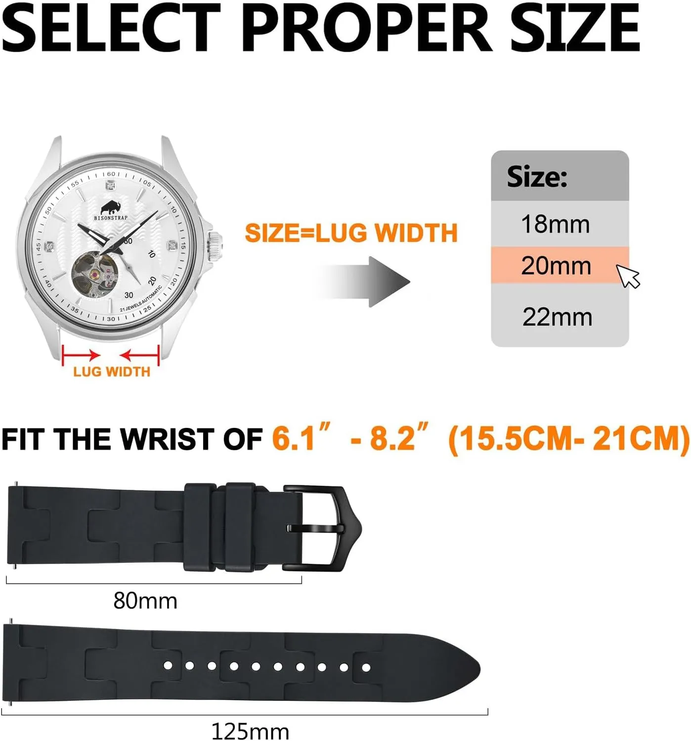 Diving Rubber Watch Strap for Men, Quick Release, facet bony 20mm 22mm BISONSTRAP FKM Watch Bands, 