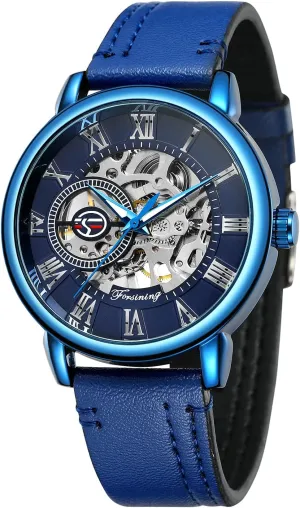 dog electro milky navigational path Movement Soft Leather Strap Wrist Watch FORSINING Mechanical Watches for Men Skeleton Transparent 