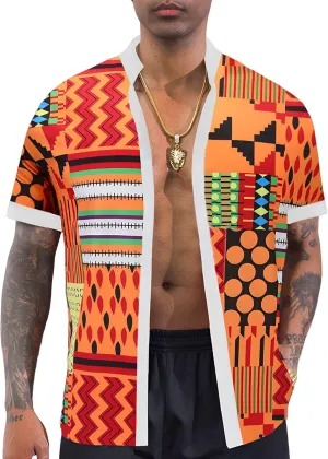 Down Shirts Luxury Printed Dashiki for pant Men Men's African Traditional Pattern Print Shirt Casual Short Sleeve Button 