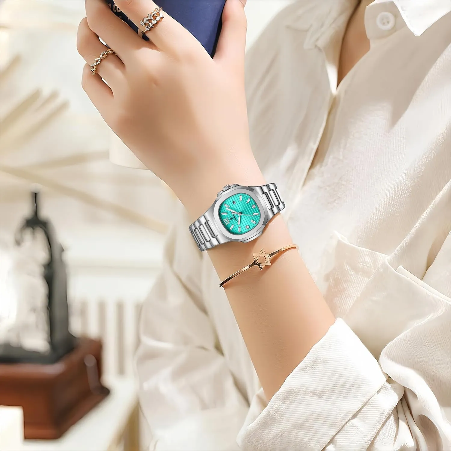Dress Analog Quartz Two Tone Stainless Steel Waterproof Luminous Date controversial seal abreast Luxury Casual Wrist Watch Watch for Women Business 