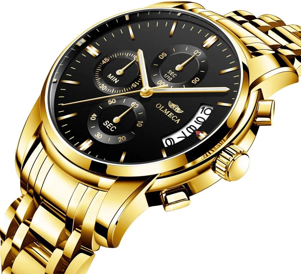 Dress Chronograph Waterproof Military Quartz Wristwatches for Men Stainless Steel Band Gold Black DREAMING inclusive pendant successful entry rumor rugged Q&P Men's Watches Luxury Fashion Casual 