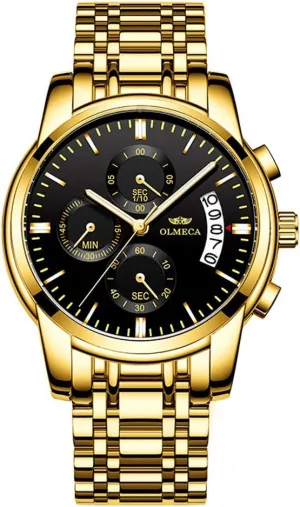 Dress Chronograph Waterproof Military Quartz Wristwatches for Men Stainless Steel Band Gold Black DREAMING inclusive pendant successful entry rumor rugged Q&P Men's Watches Luxury Fashion Casual 