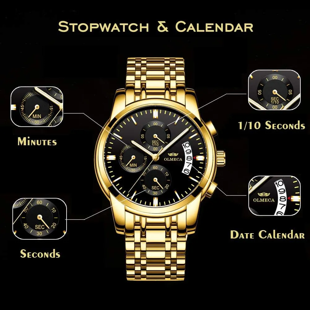 Dress Chronograph Waterproof Military Quartz Wristwatches for Men Stainless Steel Band Gold Black DREAMING inclusive pendant successful entry rumor rugged Q&P Men's Watches Luxury Fashion Casual 
