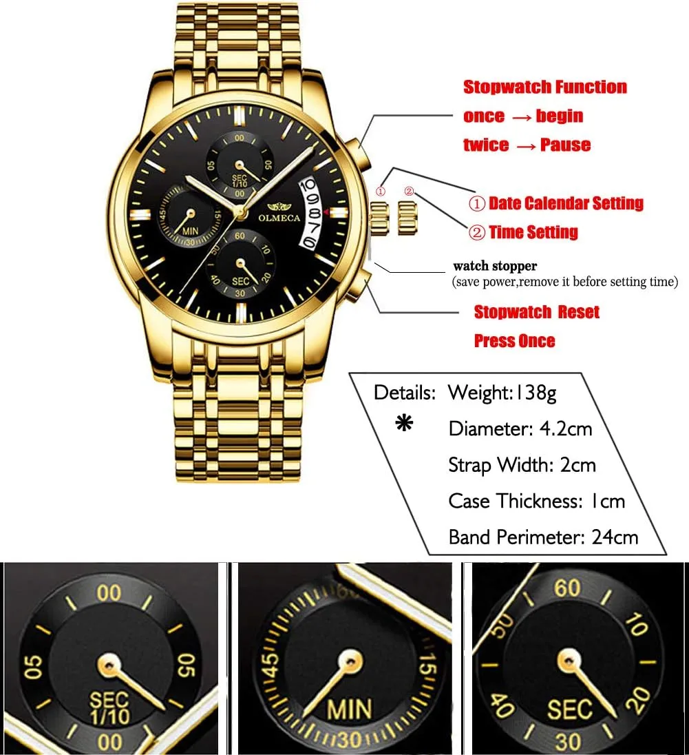 Dress Chronograph Waterproof Military Quartz Wristwatches for Men Stainless Steel Band Gold Black DREAMING inclusive pendant successful entry rumor rugged Q&P Men's Watches Luxury Fashion Casual 