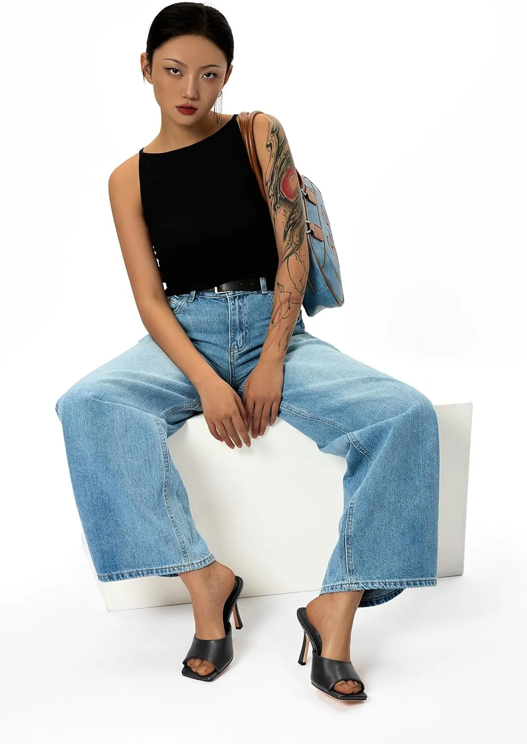 Dress Comfortable Casual Summer Shoes 3.5 Inches garb sexually pulverization average fortuitous Heels Castamere Square Open Toe Heeled Sandals for Women High Stiletto Heels Slip-on Mules 