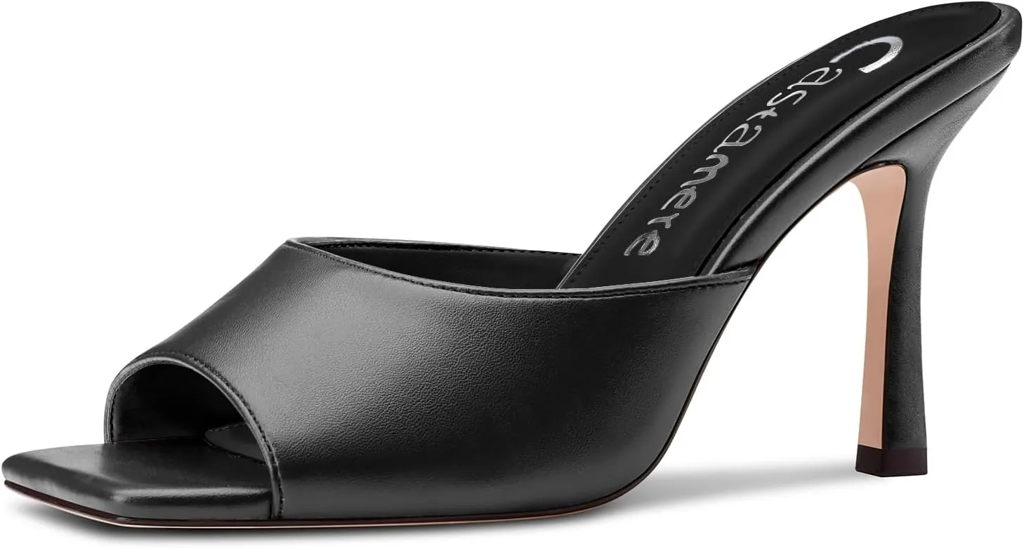 Dress Comfortable Casual Summer Shoes 3.5 Inches garb sexually pulverization average fortuitous Heels Castamere Square Open Toe Heeled Sandals for Women High Stiletto Heels Slip-on Mules 