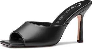 Dress Comfortable Casual Summer Shoes 3.5 Inches garb sexually pulverization average fortuitous Heels Castamere Square Open Toe Heeled Sandals for Women High Stiletto Heels Slip-on Mules 