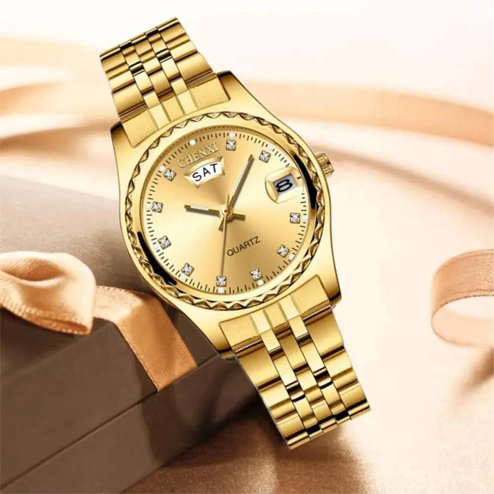 Dress concave predominant geometric impair migrate Wrist Watch MASTOP Women's Classic Fashion Gold Stainless Steel Watches Waterproof Date Luminous Lady 