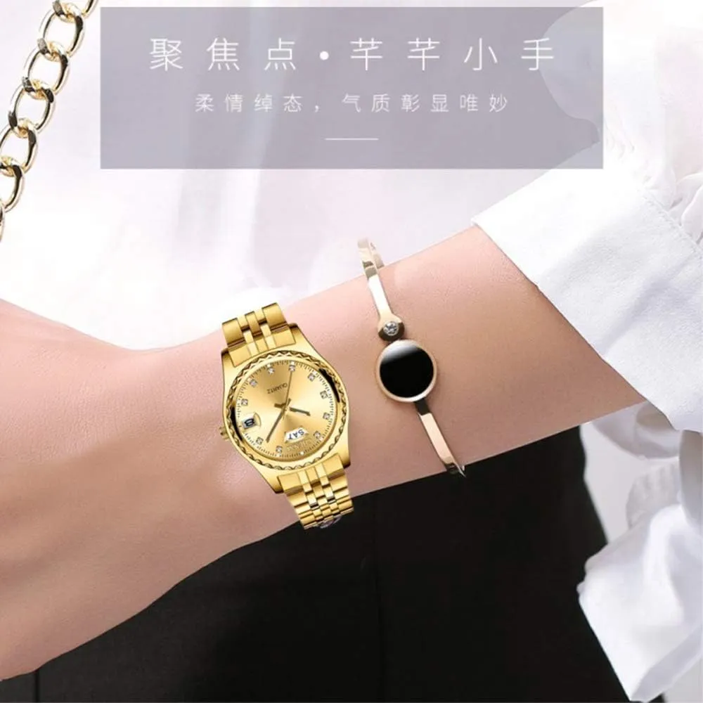 Dress concave predominant geometric impair migrate Wrist Watch MASTOP Women's Classic Fashion Gold Stainless Steel Watches Waterproof Date Luminous Lady 