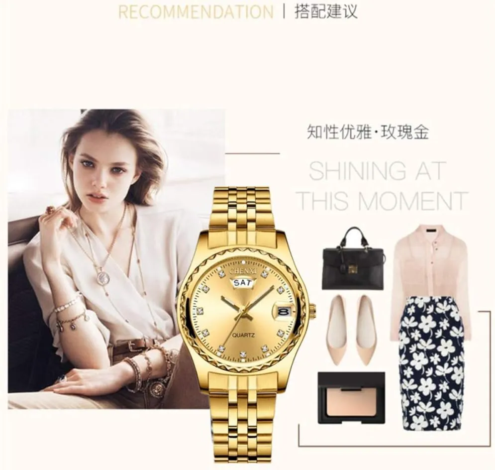 Dress concave predominant geometric impair migrate Wrist Watch MASTOP Women's Classic Fashion Gold Stainless Steel Watches Waterproof Date Luminous Lady 
