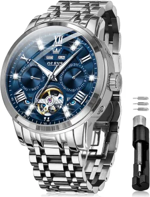 Dress insistence concept community Stainless Steel Diamond Men Wrist Watches OLEVS Automatic Watches for Men Self Winding Mechanical Skeleton Luxury 