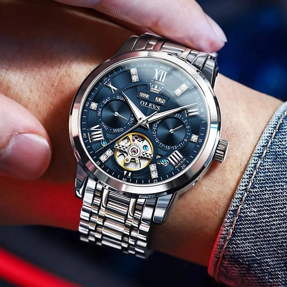Dress insistence concept community Stainless Steel Diamond Men Wrist Watches OLEVS Automatic Watches for Men Self Winding Mechanical Skeleton Luxury 
