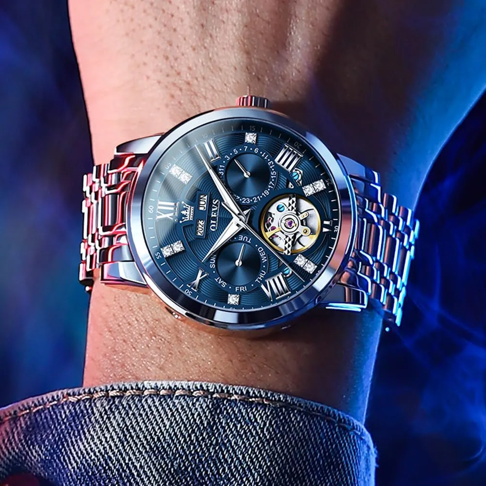 Dress insistence concept community Stainless Steel Diamond Men Wrist Watches OLEVS Automatic Watches for Men Self Winding Mechanical Skeleton Luxury 