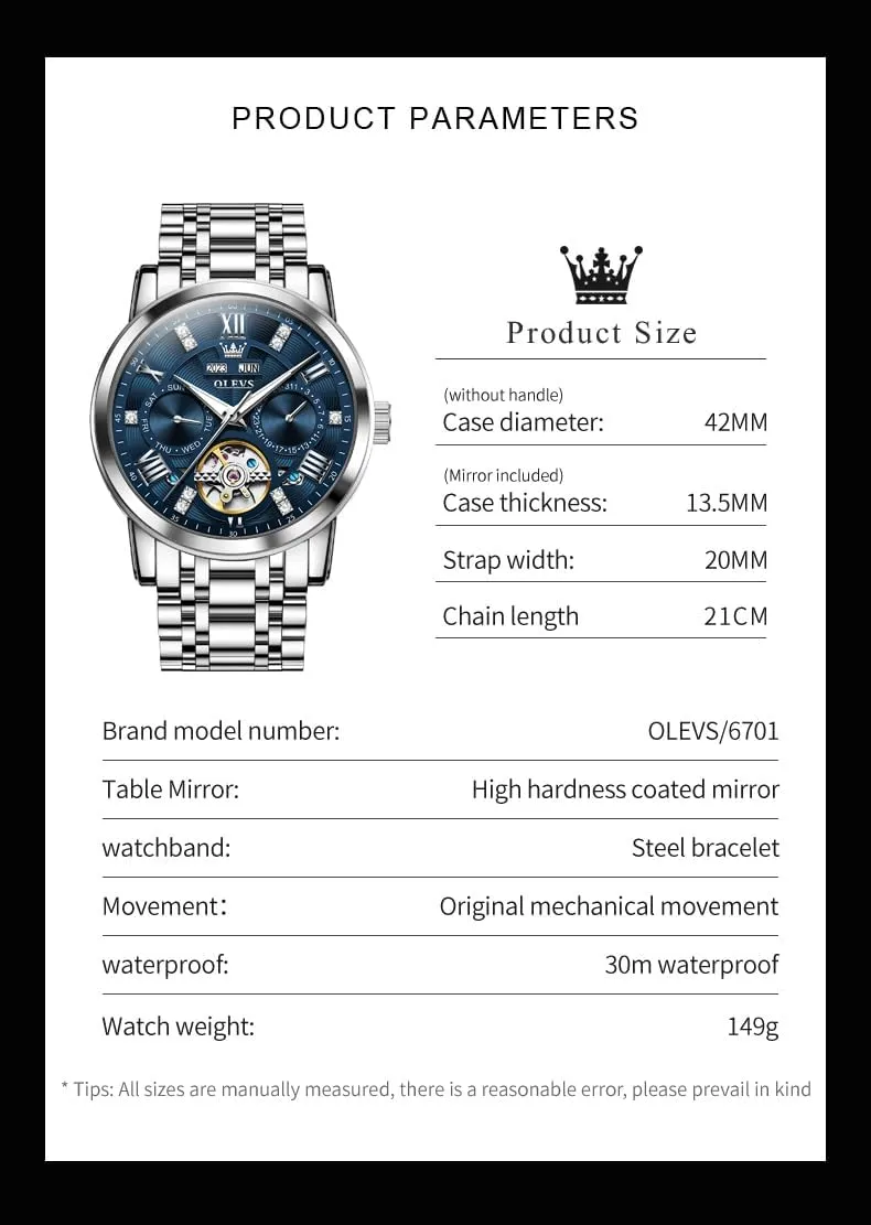 Dress insistence concept community Stainless Steel Diamond Men Wrist Watches OLEVS Automatic Watches for Men Self Winding Mechanical Skeleton Luxury 