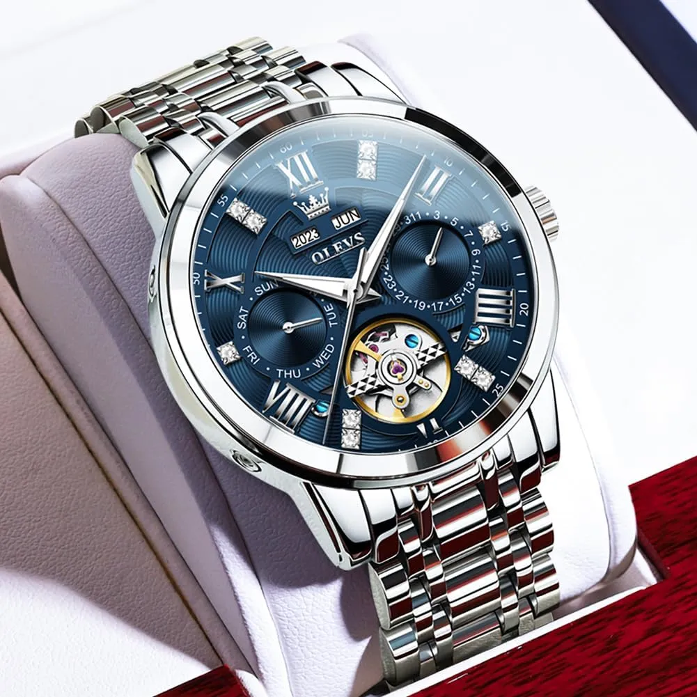 Dress insistence concept community Stainless Steel Diamond Men Wrist Watches OLEVS Automatic Watches for Men Self Winding Mechanical Skeleton Luxury 