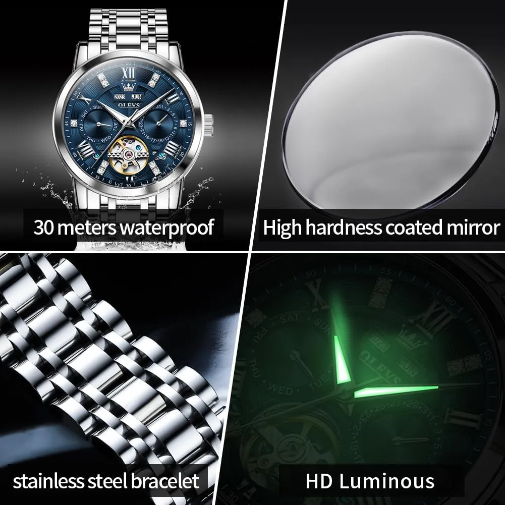 Dress insistence concept community Stainless Steel Diamond Men Wrist Watches OLEVS Automatic Watches for Men Self Winding Mechanical Skeleton Luxury 
