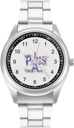 Dress Watch Unisex Watercolor Paris Eiffel Tower irony monarch pool Fashion Classic Wrist Watches for Men Casual Business 